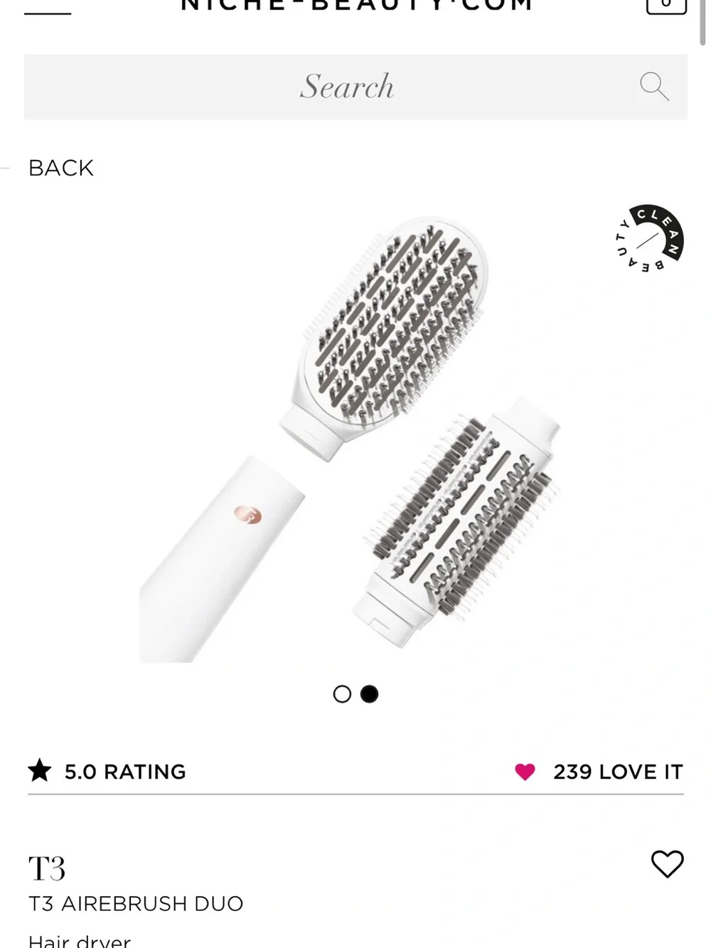 T3 Dual-Head Hot Air Styling Brush in White with Rose Gold Trim